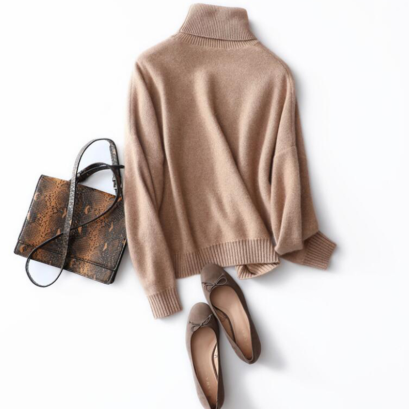 100%Casmere Sweater Pullover Camel Turtleneck Lady Winter Sweaters  